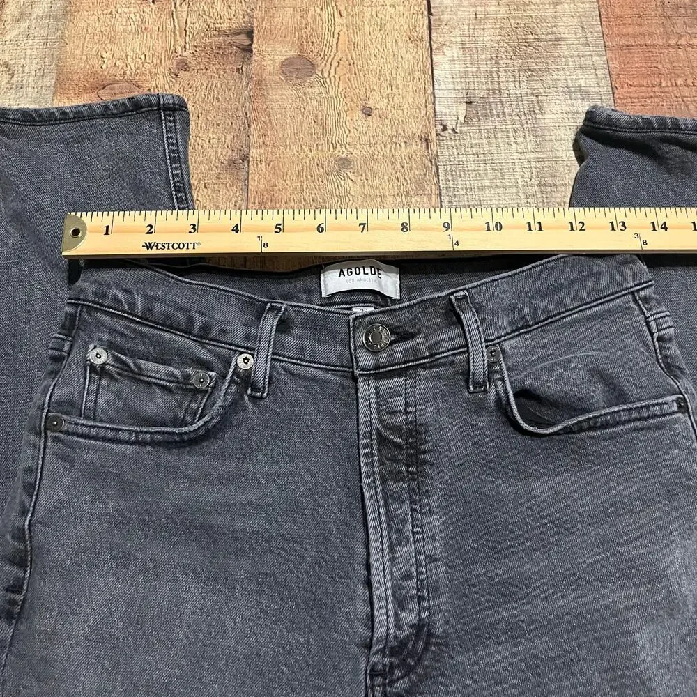 Agolde Women's Black Wash Denim Nico Crop Jeans Sz 26 Button Fly Closet Staple